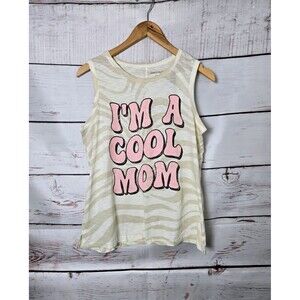 Grayson Threads Womens Top Size Medium Beige I'm a Cool Mom Graphic Tank Casual
